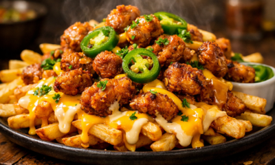 Cheesy Loaded Fries Nelson crispy fries with melted cheese Hazara Spice
