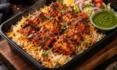Chaska Boti Rice Box – spicy chicken boti on rice at Hazara Spice Nelson