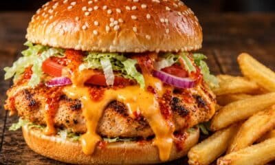 Volcano Burger – grilled chicken burger with molten cheese at Hazara Spice, Nelson