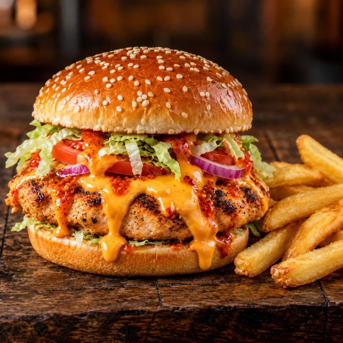 Volcano Burger – grilled chicken burger with molten cheese at Hazara Spice, Nelson
